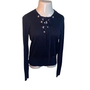Abercrombie and Fitch Lace up front navy sweater